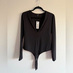 Dynamite Black Long Sleeve Deep V Sculpt Bodysuit Size L NWT